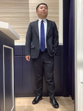 「TOKYO SHIRTS（トウキョウシャツ）の形態安定ノンアイロン ボタンダウン 長袖ビジネスワイシャツ（ビジネスシャツ、ホワイト系）」を使った、BRICK HOUSE by Tokyo Shirts 久留米ゆめタウン店さん（メンズ・160cm）の春コーディネート