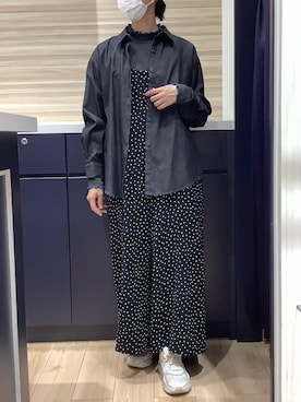 「TOKYO SHIRTS（トウキョウシャツ）のPitta Re;) カジュアルシャツ デニム ワイドフィットシャツ 長袖 綿100% レディース（シャツ/ブラウス、ブラック系）」を使った、BRICK HOUSE by Tokyo Shirts 久留米ゆめタウン店さん（メンズ・160cm）の秋コーディネート
