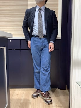 「TOKYO SHIRTS（トウキョウシャツ）の形態安定ノンアイロン ボタンダウン 長袖ビジネスワイシャツ（ビジネスシャツ、ブルー系）」を使った、BRICK HOUSE by Tokyo Shirts 久留米ゆめタウン店さん（メンズ・160cm）の春コーディネート