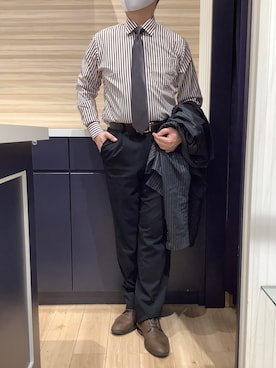 「アイテム（ビジネスシャツ）」を使った、BRICK HOUSE by Tokyo Shirts 久留米ゆめタウン店さん（メンズ・177cm）の冬コーディネート