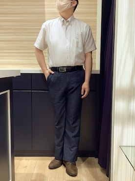 「アイテム（ビジネスシャツ、ベージュ系）」を使った、BRICK HOUSE by Tokyo Shirts 久留米ゆめタウン店さん（メンズ・177cm）の夏コーディネート