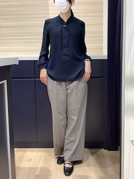 「TOKYO SHIRTS（トウキョウシャツ）のジョーゼット ボウタイ ブラウス 長袖 レディースデザインシャツ（シャツ/ブラウス、ベージュ系）」を使った、BRICK HOUSE by Tokyo Shirts 久留米ゆめタウン店さん（メンズ・160cm）の秋コーディネート