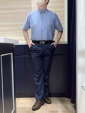 「青シャツ」｜BRICK HOUSE by Tokyo Shirts 久留米ゆめタウン店さん（メンズ・177cm）の夏コーディネート