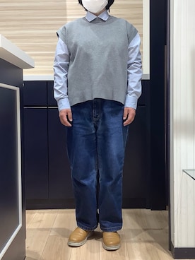 「TOKYO SHIRTS（トウキョウシャツ）のミラノリブ Ｄカンベルト付 ニットベスト（ベスト、グレー系）」を使った、BRICK HOUSE by Tokyo Shirts 久留米ゆめタウン店さん（メンズ・160cm）の春コーディネート