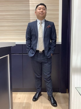 「TOKYO SHIRTS（トウキョウシャツ）の形態安定ノンアイロン ボタンダウン 長袖ビジネスワイシャツ（ビジネスシャツ、ブルー系）」を使った、BRICK HOUSE by Tokyo Shirts 久留米ゆめタウン店さん（メンズ・160cm）の春コーディネート