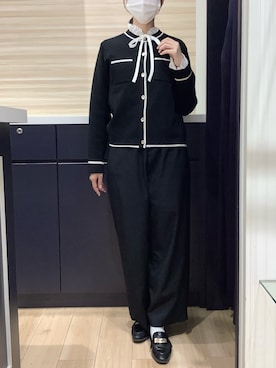 「TOKYO SHIRTS（トウキョウシャツ）の【吸水速乾】【COFREX】 フリルリボン ブラウス 長袖 レディースデザインシャツ（シャツ/ブラウス、ホワイト系）」を使った、BRICK HOUSE by Tokyo Shirts 久留米ゆめタウン店さん（メンズ・160cm）の秋コーディネート