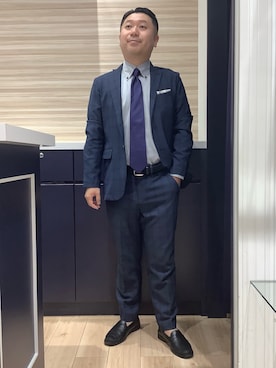 「TOKYO SHIRTS（トウキョウシャツ）の形態安定ノンアイロン ボタンダウン 長袖ビジネスワイシャツ（ビジネスシャツ、グレー系）」を使った、BRICK HOUSE by Tokyo Shirts 久留米ゆめタウン店さん（メンズ・160cm）の春コーディネート