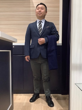 「アイテム（ビジネスシャツ）」を使った、BRICK HOUSE by Tokyo Shirts 久留米ゆめタウン店さん（メンズ・160cm）の冬コーディネート