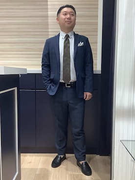 「TOKYO SHIRTS（トウキョウシャツ）の形態安定ノンアイロン ボタンダウン 長袖ビジネスワイシャツ（ビジネスシャツ、ブルー系）」を使った、BRICK HOUSE by Tokyo Shirts 久留米ゆめタウン店さん（メンズ・160cm）の春コーディネート