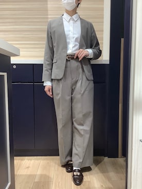 「TOKYO SHIRTS（トウキョウシャツ）のCOFREX 形態安定ノンアイロン レギュラー 長袖ビジネスワイシャツ（ビジネスシャツ、ホワイト系）」を使った、BRICK HOUSE by Tokyo Shirts 久留米ゆめタウン店さん（メンズ・160cm）の春コーディネート