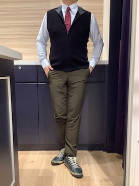 「アイテム（ビジネスシャツ）」を使った、BRICK HOUSE by Tokyo Shirts 久留米ゆめタウン店さん（メンズ・177cm）の秋コーディネート
