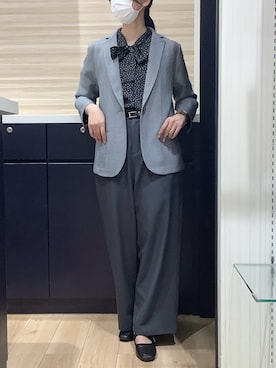 「TOKYO SHIRTS（トウキョウシャツ）のボウタイ プリント ブラウス（シャツ/ブラウス、ブラック系）」を使った、BRICK HOUSE by Tokyo Shirts 久留米ゆめタウン店さん（メンズ・160cm）の春コーディネート