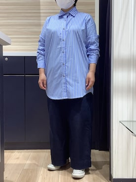 「TOKYO SHIRTS（トウキョウシャツ）のカジュアルシャツ オーバーシャツ 長袖 レディース（シャツ/ブラウス、ブルー系）」を使った、BRICK HOUSE by Tokyo Shirts 久留米ゆめタウン店さん（メンズ・160cm）の秋コーディネート