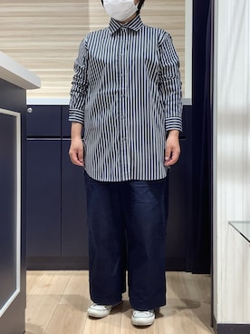 「TOKYO SHIRTS（トウキョウシャツ）のカジュアルシャツ オーバーシャツ 長袖 レディース（シャツ/ブラウス、グレー系）」を使った、BRICK HOUSE by Tokyo Shirts 久留米ゆめタウン店さん（メンズ・160cm）の秋コーディネート