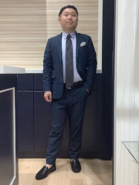 「TOKYO SHIRTS（トウキョウシャツ）の形態安定ノンアイロン ボタンダウン 長袖ビジネスワイシャツ（ビジネスシャツ、ブルー系）」を使った、BRICK HOUSE by Tokyo Shirts 久留米ゆめタウン店さん（メンズ・160cm）の春コーディネート