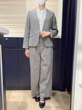 「TOKYO SHIRTS（トウキョウシャツ）のジョーゼット ボウタイ ブラウス 長袖 レディースデザインシャツ（シャツ/ブラウス、ベージュ系）」を使った、BRICK HOUSE by Tokyo Shirts 久留米ゆめタウン店さん（メンズ・160cm）の秋コーディネート