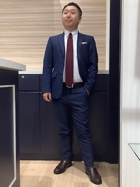 「TOKYO SHIRTS（トウキョウシャツ）の形態安定ノンアイロン ボタンダウン 長袖ビジネスワイシャツ（ビジネスシャツ、ホワイト系）」を使った、BRICK HOUSE by Tokyo Shirts 久留米ゆめタウン店さん（メンズ・160cm）の冬コーディネート