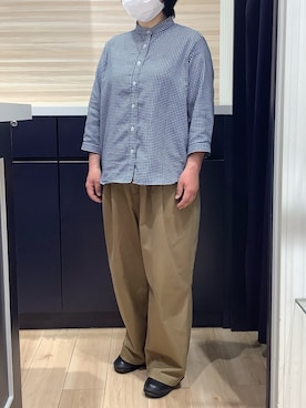 「TOKYO SHIRTS（トウキョウシャツ）の【Pitta Re:)】ふわっとガーゼシャツ レギュラーシルエット 七分袖 綿100% レディース カジュアルシャツ（シャツ/ブラウス、ブルー系）」を使った、BRICK HOUSE by Tokyo Shirts 久留米ゆめタウン店さん（メンズ・160cm）の春コーディネート