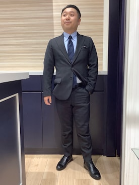 「TOKYO SHIRTS（トウキョウシャツ）の形態安定ノンアイロン ボタンダウン 長袖ビジネスワイシャツ（ビジネスシャツ、ブルー系）」を使った、BRICK HOUSE by Tokyo Shirts 久留米ゆめタウン店さん（メンズ・160cm）の春コーディネート