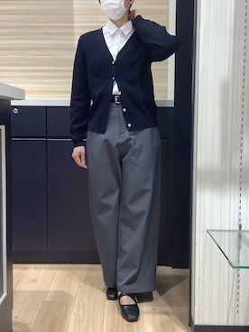 「TOKYO SHIRTS（トウキョウシャツ）の畔編み Ｖネック カーディガン（カーディガン/ボレロ、ブルー系）」を使った、BRICK HOUSE by Tokyo Shirts 久留米ゆめタウン店さん（メンズ・160cm）の春コーディネート