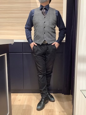 「アイテム（ビジネスシャツ）」を使った、BRICK HOUSE by Tokyo Shirts 久留米ゆめタウン店さん（メンズ・177cm）の秋コーディネート