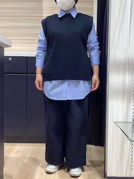 「TOKYO SHIRTS（トウキョウシャツ）のカジュアルシャツ オーバーシャツ 長袖 レディース（シャツ/ブラウス、ブルー系）」を使った、BRICK HOUSE by Tokyo Shirts 久留米ゆめタウン店さん（メンズ・160cm）の秋コーディネート