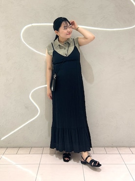 「KBF（ケイビーエフ）のスリーブレスニットシャツ（ニット/セーター、ベージュ系）」を使った、MORIさん（レディース・159cm）の夏コーディネート