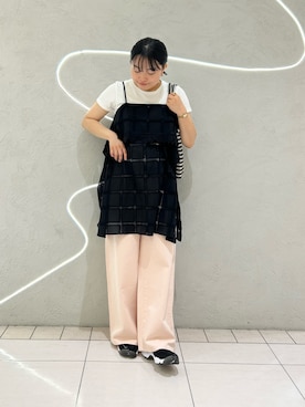 「KBF（ケイビーエフ）の2WAYアイレットエンブロイダリーワンピース（ワンピース、ブラック系）」を使った、MORIさん（レディース・159cm）の夏コーディネート