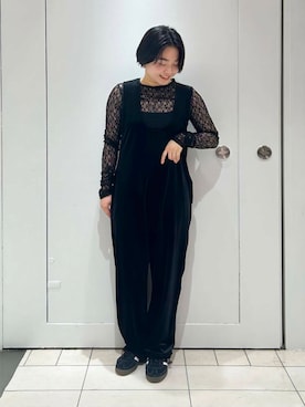 「158cm」｜「アイテム（サロペット/オーバーオール）」を使った、MORIさん（レディース・159cm）の冬コーディネート