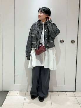 「158cm」｜「アイテム（スラックス）」を使った、MORIさん（レディース・159cm）の秋コーディネート