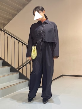 「ネイビー」｜「アイテム（サロペット/オーバーオール）」を使った、MORIさん（レディース・159cm）の冬コーディネート