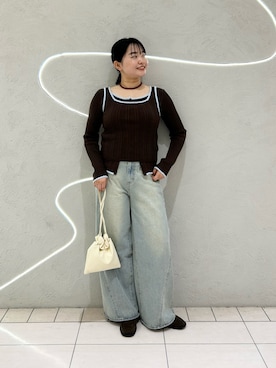 「KBF（ケイビーエフ）の2WAYタンクトップSETカーディガン（ニット/セーター、ブラウン系）」を使った、MORIさん（レディース・159cm）の春コーディネート