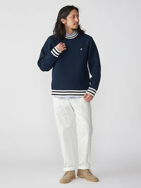 「アイテム（ニット/セーター、ブルー系）」を使った、鈴木さん（メンズ・171cm）の冬コーディネート