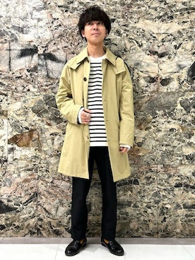 「TAKEO KIKUCHI（タケオキクチ）のアイテム（ステンカラーコート）」を使った、TAKEO KIKUCHIさん（メンズ・169cm）の冬コーディネート