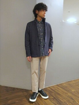 「フラワープリント」｜「アイテム（ブルゾン）」を使った、TAKEO KIKUCHIさん（メンズ・162cm）の冬コーディネート