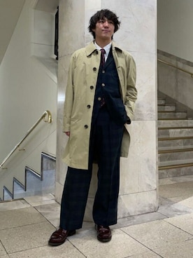 「TAKEO KIKUCHI（タケオキクチ）のアイテム（ステンカラーコート）」を使った、TAKEO KIKUCHIさん（メンズ・165cm）の冬コーディネート