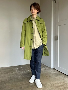「TAKEO KIKUCHI（タケオキクチ）のアイテム（ステンカラーコート）」を使った、TAKEO KIKUCHIさん（メンズ・176cm）の冬コーディネート