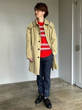 「TAKEO KIKUCHI（タケオキクチ）のアイテム（ステンカラーコート）」を使った、TAKEO KIKUCHIさん（メンズ・176cm）の冬コーディネート