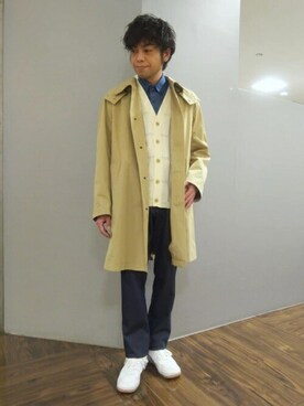 「TAKEO KIKUCHI（タケオキクチ）のアイテム（ステンカラーコート）」を使った、TAKEO KIKUCHIさん（メンズ・162cm）の春コーディネート