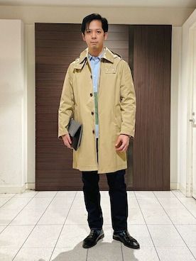 「TAKEO KIKUCHI（タケオキクチ）のアイテム（ステンカラーコート）」を使った、TAKEO KIKUCHIさん（メンズ・179cm）の春コーディネート