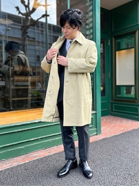「TAKEO KIKUCHI（タケオキクチ）のアイテム（ステンカラーコート）」を使った、TAKEO KIKUCHIさん（メンズ・165cm）の春コーディネート