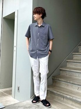 「TAKEO KIKUCHI（タケオキクチ）のアイテム（サンダル）」を使った、TAKEO KIKUCHIさん（メンズ・176cm）の夏コーディネート