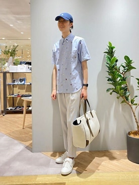 「TAKEO KIKUCHI（タケオキクチ）のアイテム（帽子）」を使った、TAKEO KIKUCHIさん（メンズ・183cm）の夏コーディネート