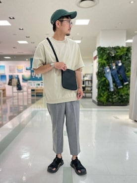 「TAKEO KIKUCHI（タケオキクチ）のアイテム（帽子）」を使った、TAKEO KIKUCHIさん（メンズ・173cm）の夏コーディネート