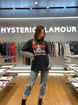 「HYSTERIC GLAMOUR（ヒステリックグラマー）のSNAKE LOOP 8分丈クラッシュデニムパンツ（デニムパンツ）」を使った、Ayakaさん（レディース・161cm）の秋コーディネート