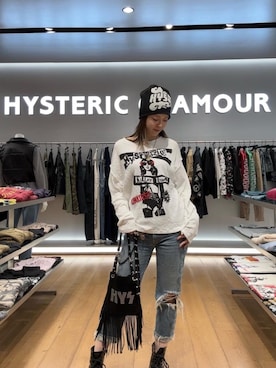 「HYSTERIC GLAMOUR（ヒステリックグラマー）のSNAKE LOOP 8分丈クラッシュデニムパンツ（デニムパンツ）」を使った、Ayakaさん（レディース・161cm）の秋コーディネート