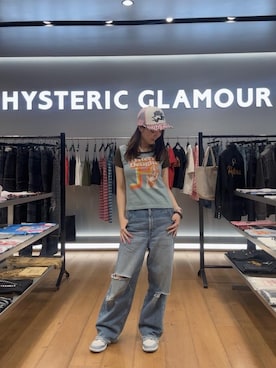 「HYSTERIC GLAMOUR（ヒステリックグラマー）のRESIZE加工 デニムストレートパンツ（デニムパンツ、ブルー系）」を使った、Ayakaさん（レディース・161cm）の夏コーディネート