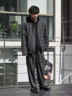 「ATTACHMENT（アタッチメント）のアイテム（ノーカラージャケット）」を使った、SHUさん（メンズ・170cm）の冬コーディネート