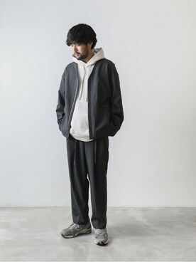 「ATTACHMENT（アタッチメント）のアイテム（ノーカラージャケット）」を使った、SHUさん（メンズ・170cm）の春コーディネート