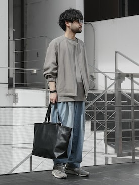 「ATTACHMENT（アタッチメント）のアイテム（ノーカラージャケット）」を使った、SHUさん（メンズ・170cm）の春コーディネート